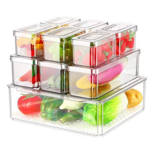 Set de 7 Contenedores Organizadores Apilables para Refrigerador
